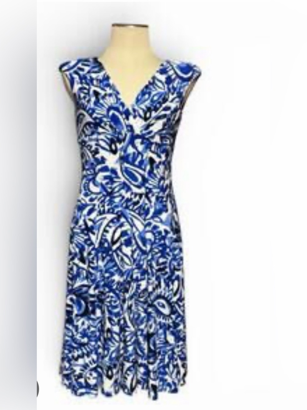 Lauren Ralph Lauren Blue and White Floral V-Neck Maxi Dress